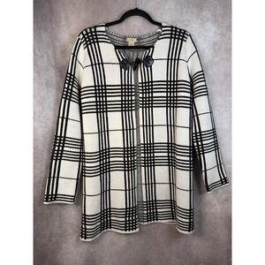 NWOT Escio Black White Plaid‎ Knit Toggle Cardigan Sweater Women's Size L Acylic